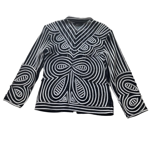 Damee Mesh jacket black white Size Small full zip NWOT geometric striped trim - Picture 12 of 13